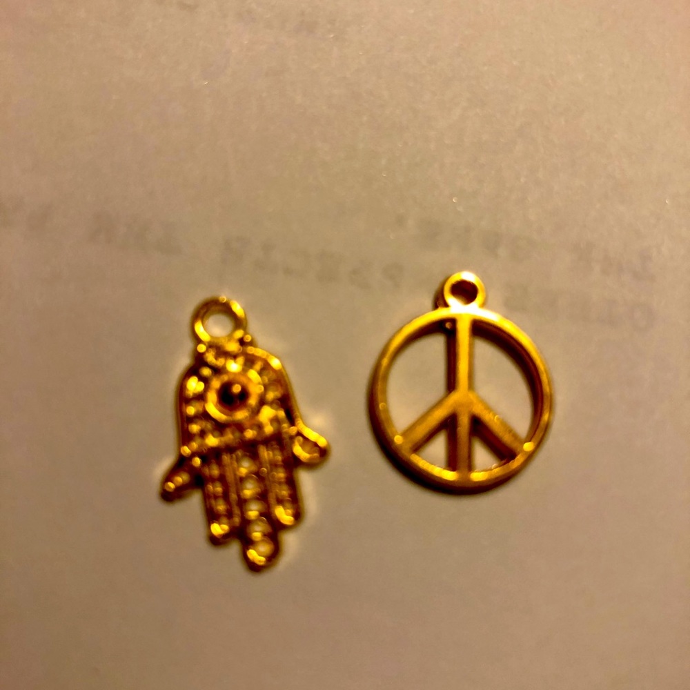 Hamsa and peace sign charms